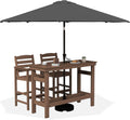 SERWALL Outdoor Bar Set with 9ft Umbrella, All-Weather HDPE Patio Bar Chairs and Table, Outdoor Furniture Set, Brown (Umbreall Base not Included)