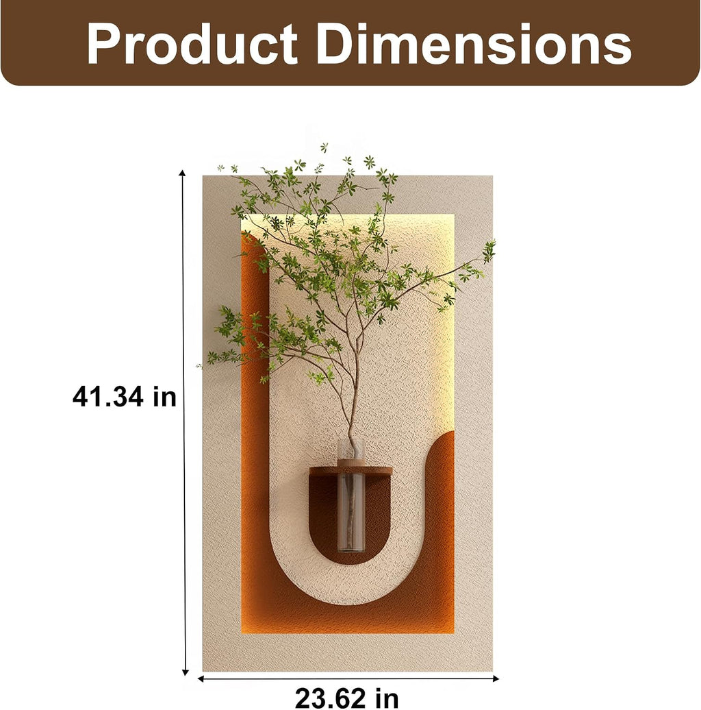 Montary 3D Sandstone Art Painting, Adjustable 3-Color LED Sandstone Wall Decor with Simulated Green Plants - 3D Art Sculpture, Glass Vase & Rabbit Statue, for Living Room, Bedroom, Hallway