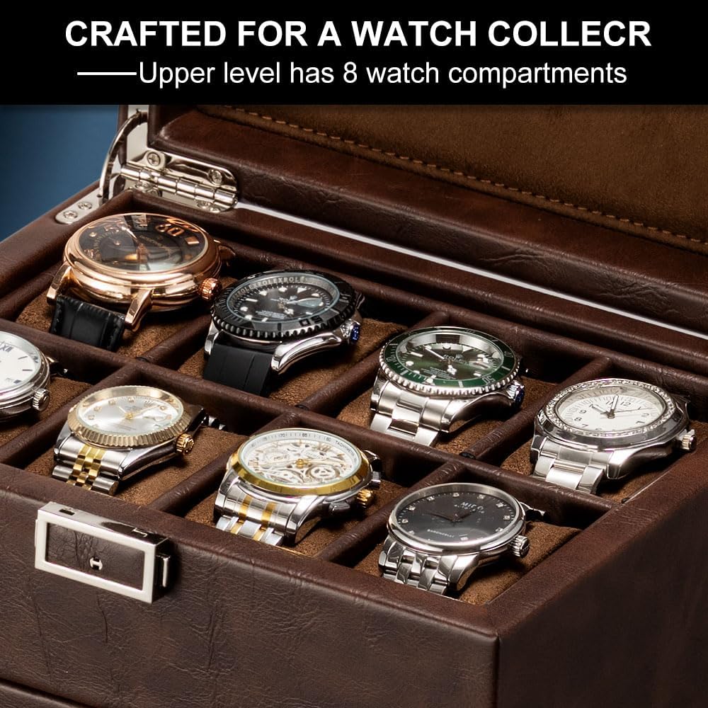 Anyasun Automatic Watch Winder,Double Watch Winder and 8 Extra Storage Display Box with LED Light,Japanese Quiet Motor,Adjustable Watch Pillows,AC Adapter,Father's Day Gift for Men