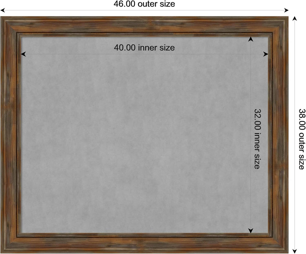 Amanti Art Brown Framed Magnetic Board 38x46 X-Large Vision Board for use with Magnets, 100% Metal Sheet to Display Items as Office Decor or for Home Organization in mudroom, Kitchen or Kids Room