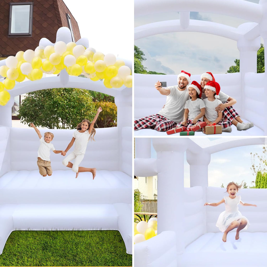 FINCOME White Bounce House, 13x13ft Inflatable Bounce House with Blower, Commercial Bounce Castle Large Bouncer Jumping Bouncy House for Kids Adults Wedding Birthday Party Celebrations Indoor Outdoor