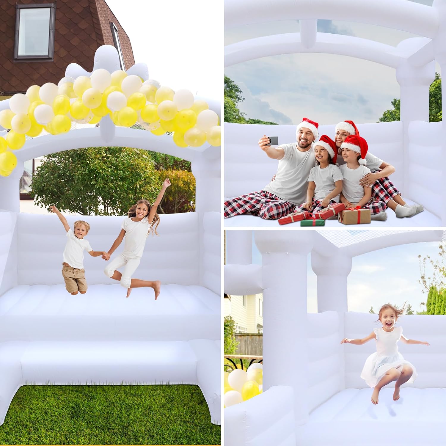 FINCOME White Bounce House, 13x13ft Inflatable Bounce House with Blower, Commercial Bounce Castle Large Bouncer Jumping Bouncy House for Kids Adults Wedding Birthday Party Celebrations Indoor Outdoor