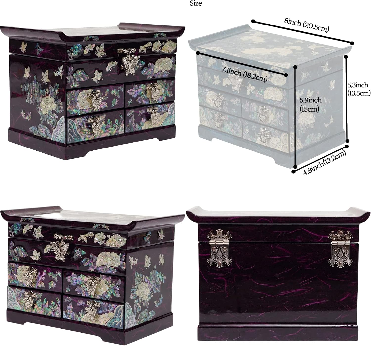 February Mountain Mother of Pearl Wooden Jewelry Organizer Box – Jewelry Storage Box for Women, Features Spacious Drawers, Ideal for Rings, Bracelets, Watches, Chains, Accessories (Peony_Purple)