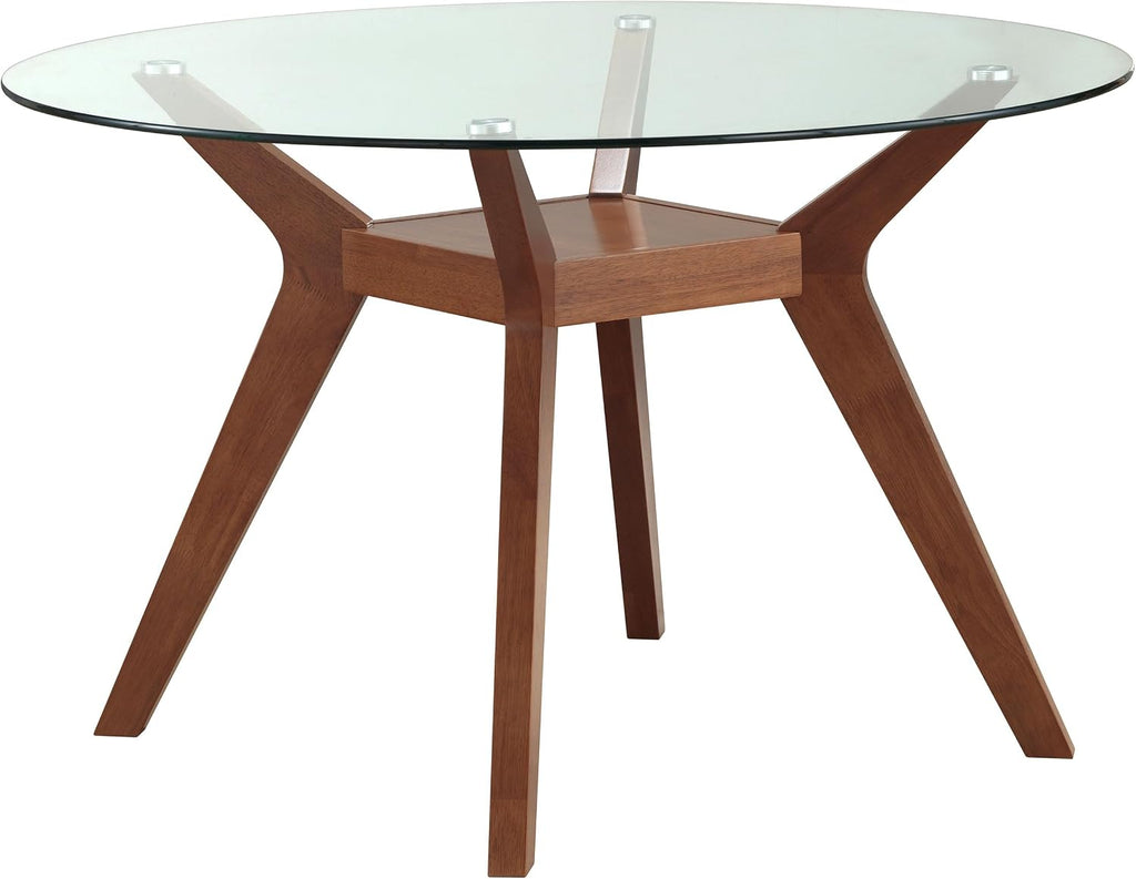 Coaster Home Furnishings - Paxton - Wood & Glass - 48-Inch Round Dining Table with Clear Tempered Glass Top, Angular Legs, Square Shelf - Dining Room & Home Kitchen - Nutmeg - 122180BG