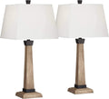 John Timberland Buchan 29 1/2' Tall Pedestal Farmhouse Rustic Country Cottage End Table Lamps Set of 2 Brown Wood Finish Oatmeal Shade Living Room Bedroom Bedside Nightstand House Office Home