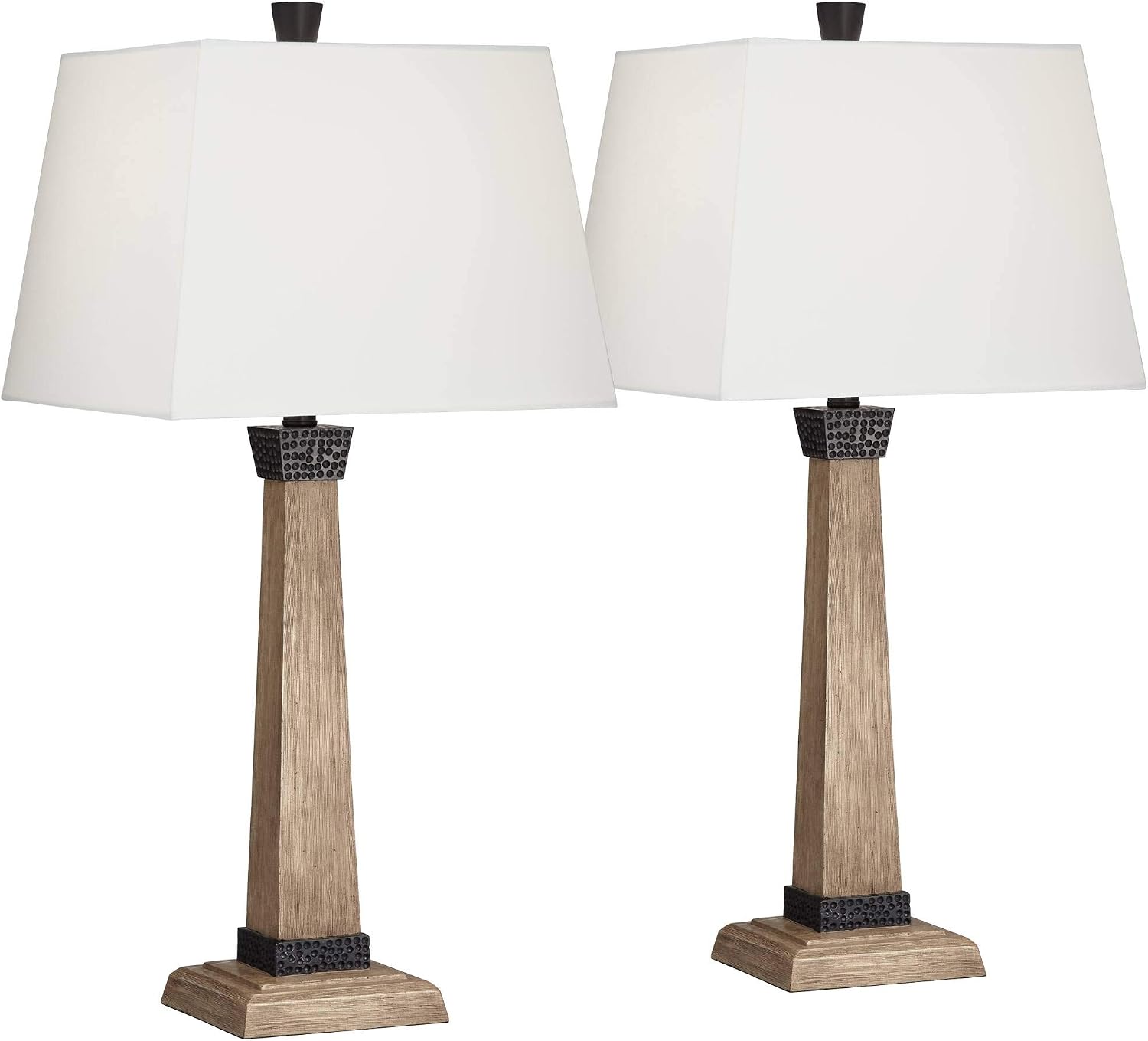 John Timberland Buchan 29 1/2' Tall Pedestal Farmhouse Rustic Country Cottage End Table Lamps Set of 2 Brown Wood Finish Oatmeal Shade Living Room Bedroom Bedside Nightstand House Office Home
