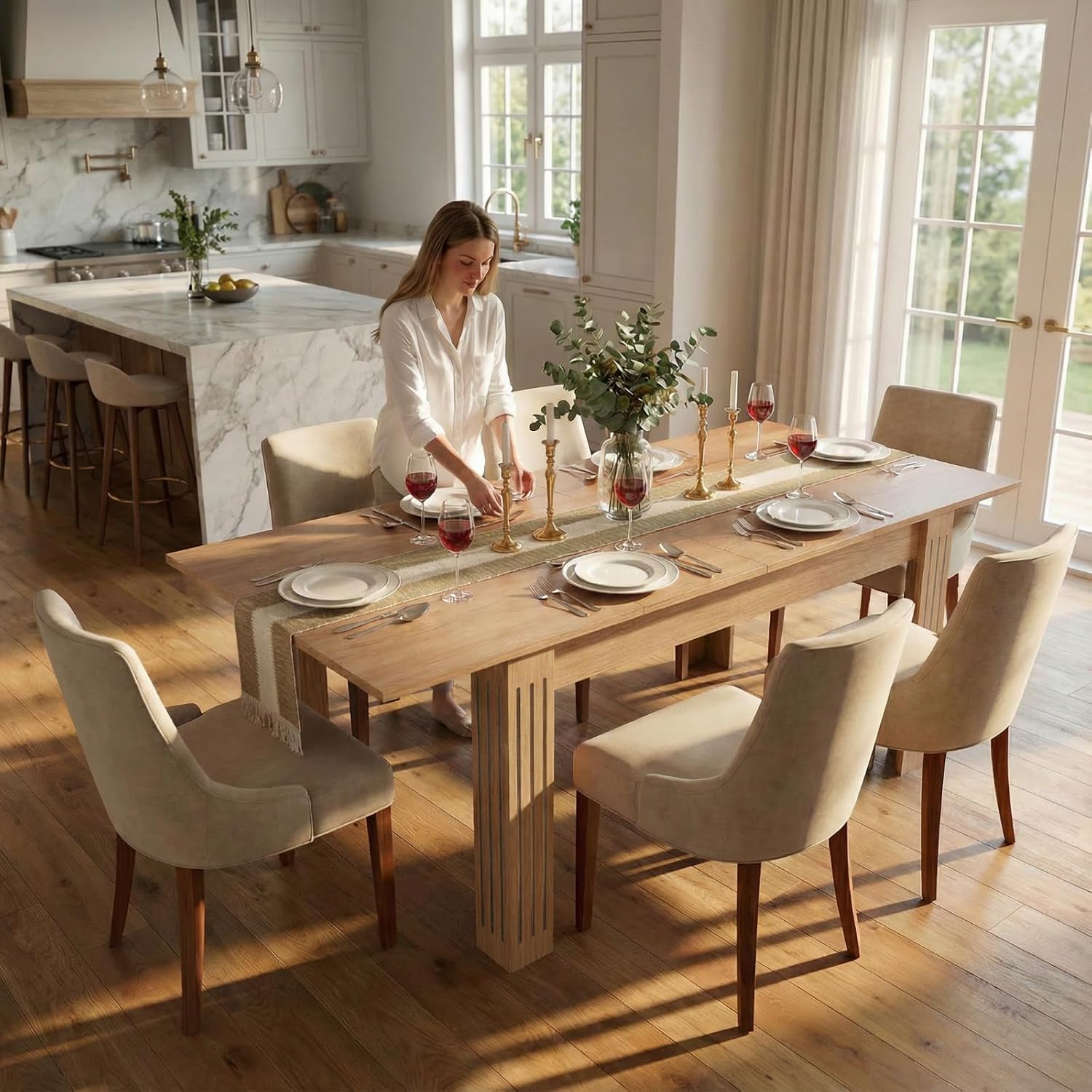Extendable Dining Table, 54-85 Inch Expandable Table for 4-10 People, Modern Rectangular Dining Table, Space-Saving for Kitchen & Dining Room
