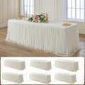 leegleri 6 pk 8ft Ivory Tulle Tablecloth for Rectangle Tables, 2-in-1 Cream Table Covers with Tulle Skirt,Wrinkle Free Stretchy Ruffle Tulle Table Cloths Fitted for Wedding Party Banquet Vendor