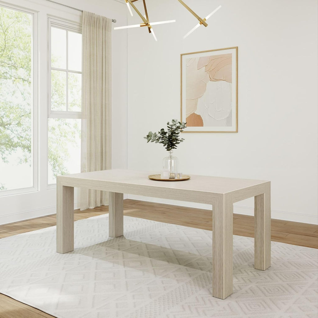 Plank+Beam 72 Inch Modern Solid Wood Dining Table - Solid Pine, Wirebrush Finish, Seats 6, Non-Toxic Finish, Easy Assembly, for Kitchen or Office, Seashell Wirebrush
