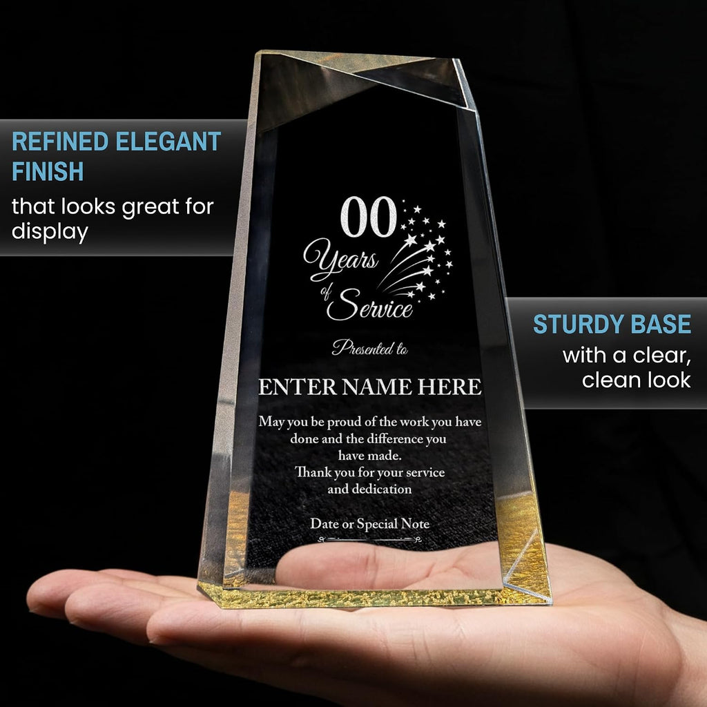 Personalized Acrylic Retirement Gifts For Men and Women, Laser Engraved Custom Trophy for Service Recognition, Years Of Service Retirement Trophy Award for Boss, Employee, Teacher (Clear Facet Wedge)