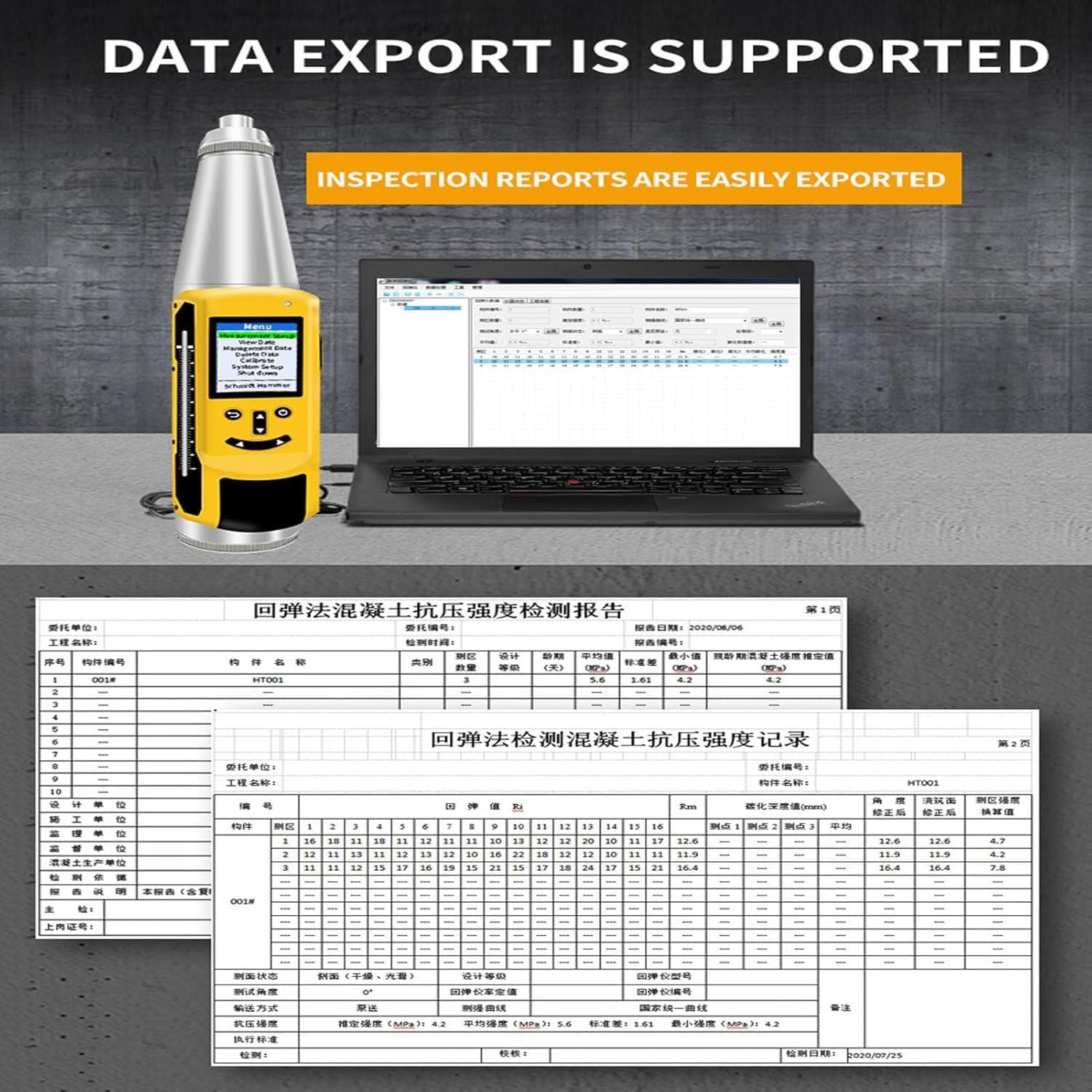 Portable Concrete Hammer Tester, Resiliometer Hammer with Digital Display Color Screen, Voice Broadcasting, Test Scope of 10-60Mpa, Auto-Conversion & Voice Prompt,for Building Inspection
