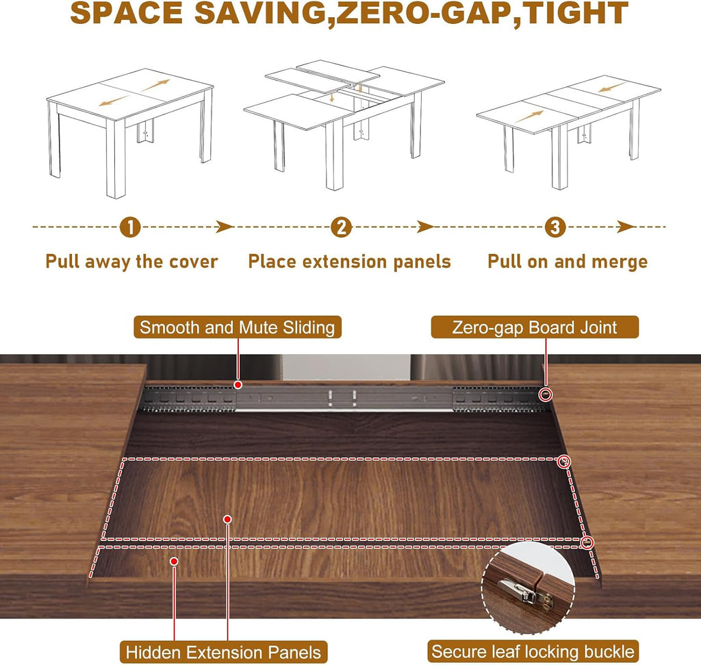 jiteentarou 70' to 110' Extendable Dining Table for 8 10 12 People, Rectangular Indoor Wooden Expandable Dinner Tables, Farmhouse Large Kitchen Dining Table for Home,Walnut