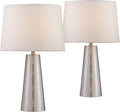 360 Lighting 27 1/2' Tall Cylinder Modern Table Lamps Set of 2 Silver Leaf Finish Hammered Metal Fabric Off-White Shade Living Room Bedroom Bedside Nightstand House Office Home Reading Kitchen