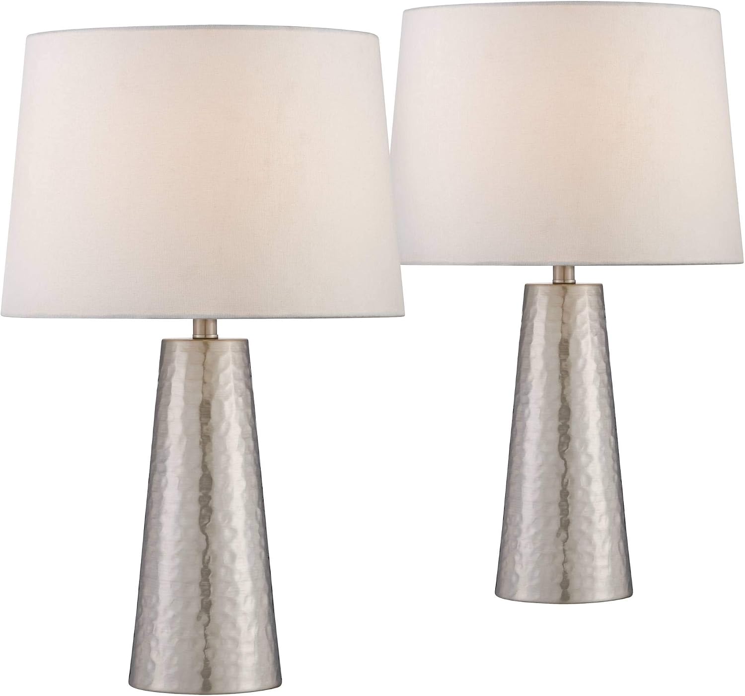 360 Lighting 27 1/2' Tall Cylinder Modern Table Lamps Set of 2 Silver Leaf Finish Hammered Metal Fabric Off-White Shade Living Room Bedroom Bedside Nightstand House Office Home Reading Kitchen