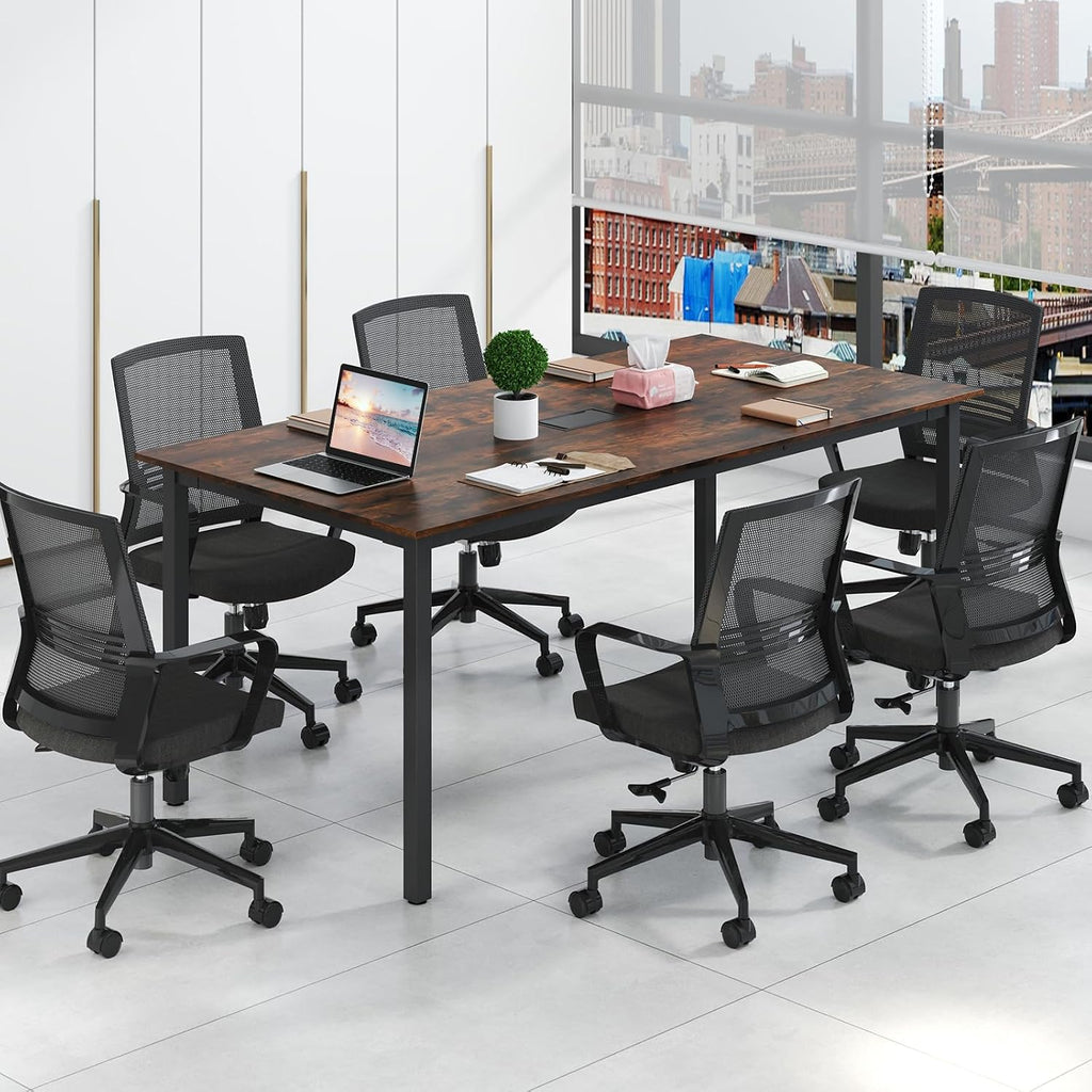 Giantex 6 FT Conference Table for 8-10 People, Modern 71' L x 35.5' W Large Meeting Table with Metal Frames, Rectangle Conference Room Table with Cable Grommet for Office, Boardroom, Rustic Brown