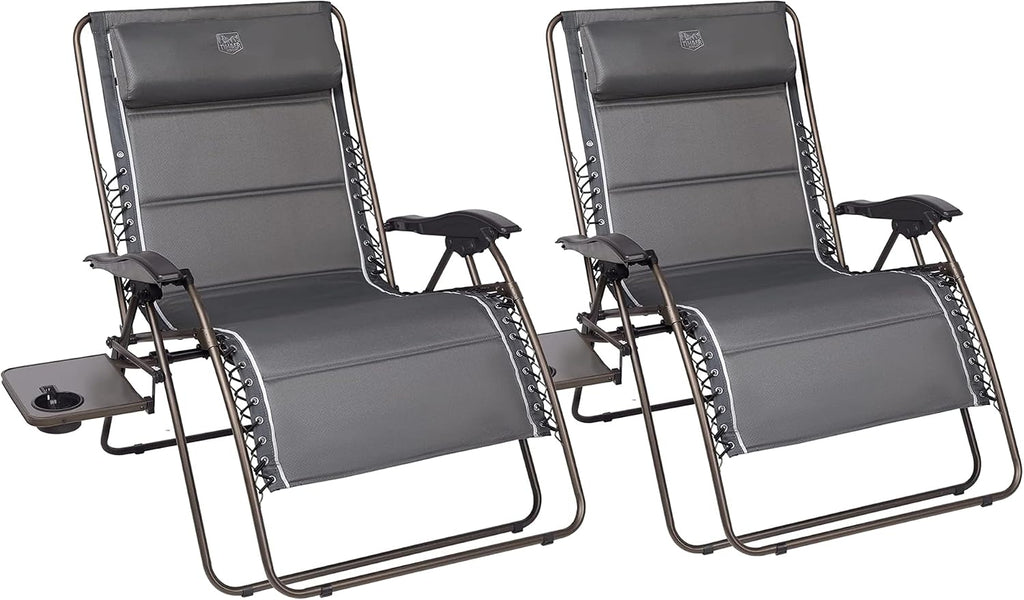 Timber Ridge Oversized Zero Gravity Chair, 33In Wide XXL Zero Gravity Reclining Chair with Side Table, Full Padded Lounge Chair for Outdoor Camping Patio Lawn, Heavy Duty Supports 500lbs, Grey-2 Pack