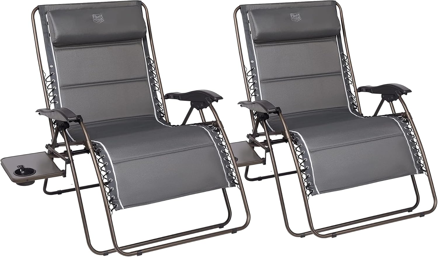 Timber Ridge Oversized Zero Gravity Chair, 33In Wide XXL Zero Gravity Reclining Chair with Side Table, Full Padded Lounge Chair for Outdoor Camping Patio Lawn, Heavy Duty Supports 500lbs, Grey-2 Pack