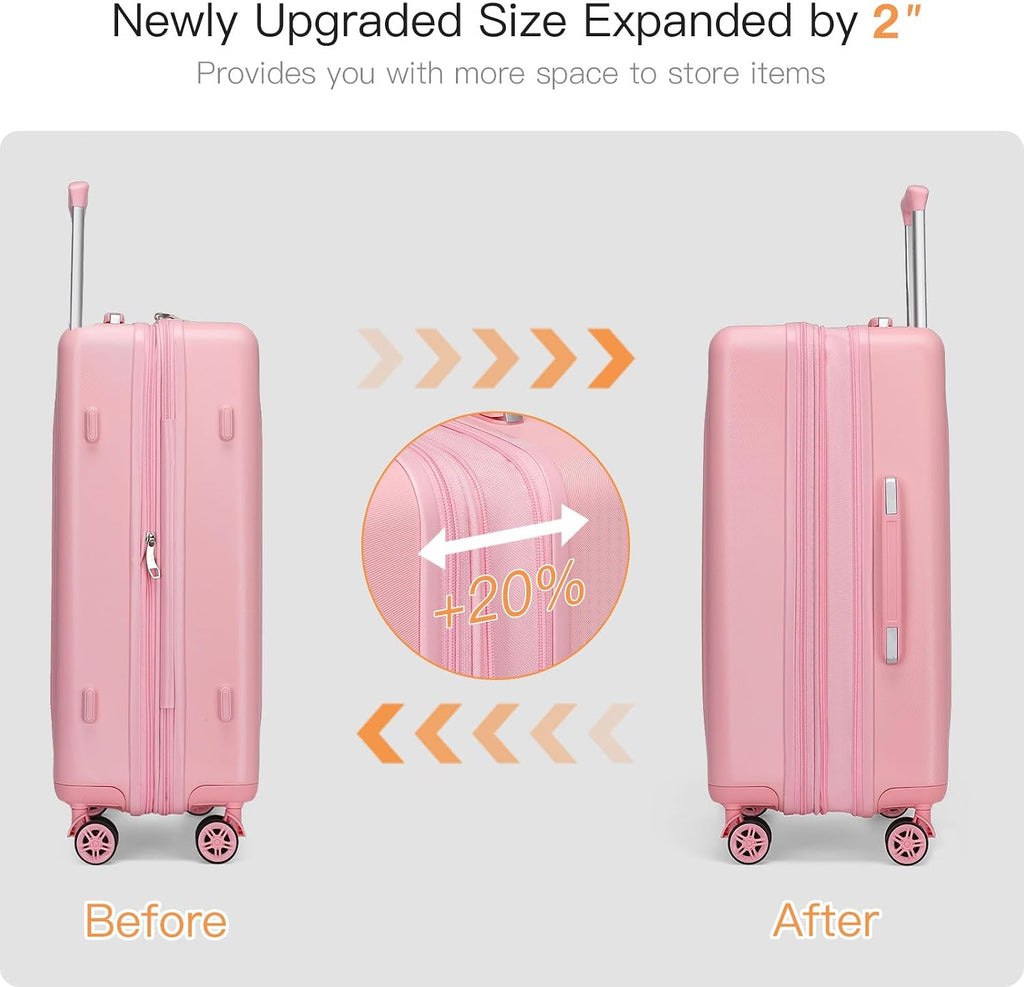 Kono Lightweight 28 Inch Expandable Luggage with Quiet Spinner Wheels TSA Lock, Scratch and Drop Resistant PC+ABS Hardside Durable Large Checked Suitcase, Pink