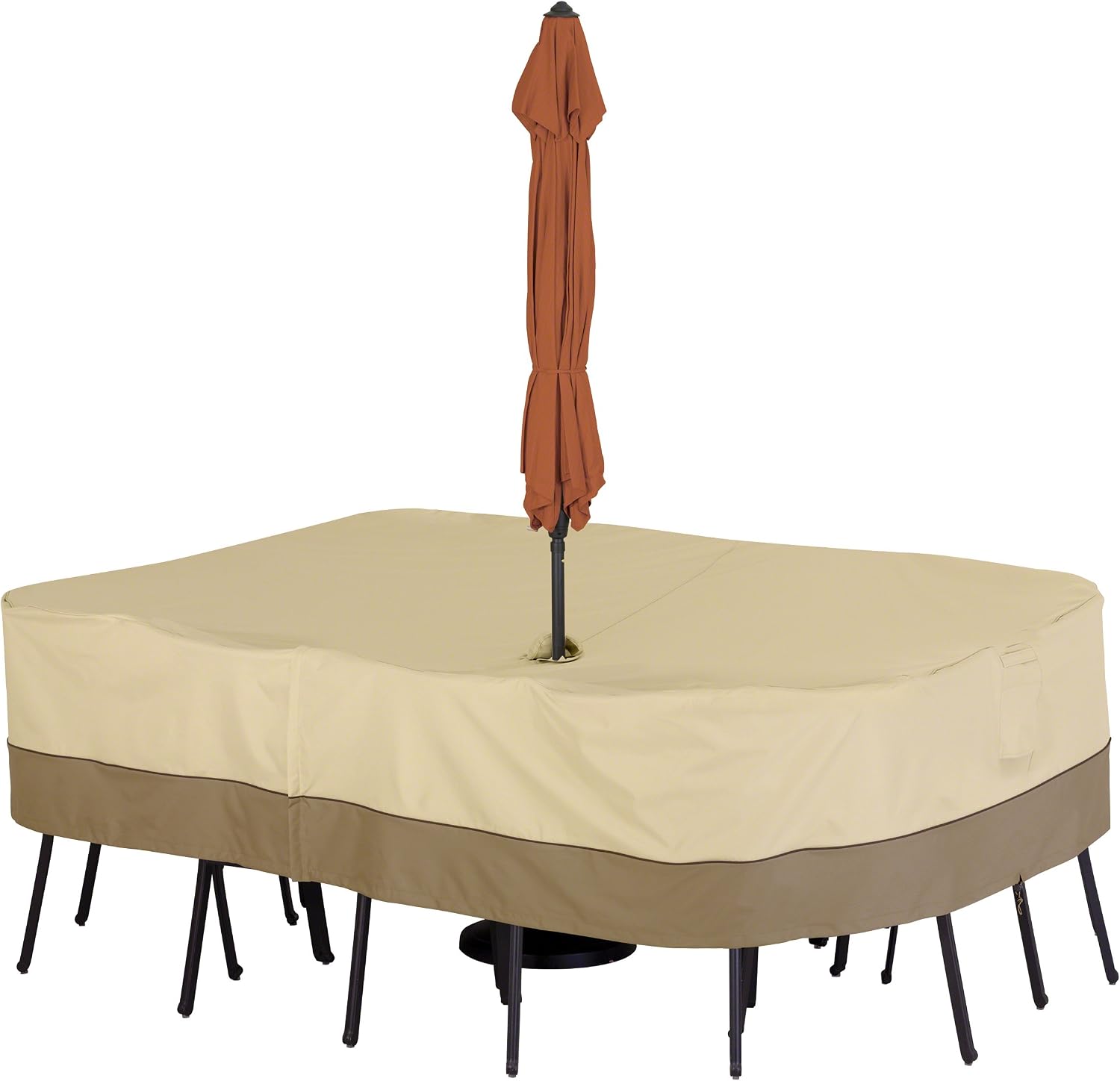 Classic Accessories Veranda 108' L Patio Table Cover with Umbrella Hole Pebble/Large/Rectangular/Oval, Outdoor Table Cover
