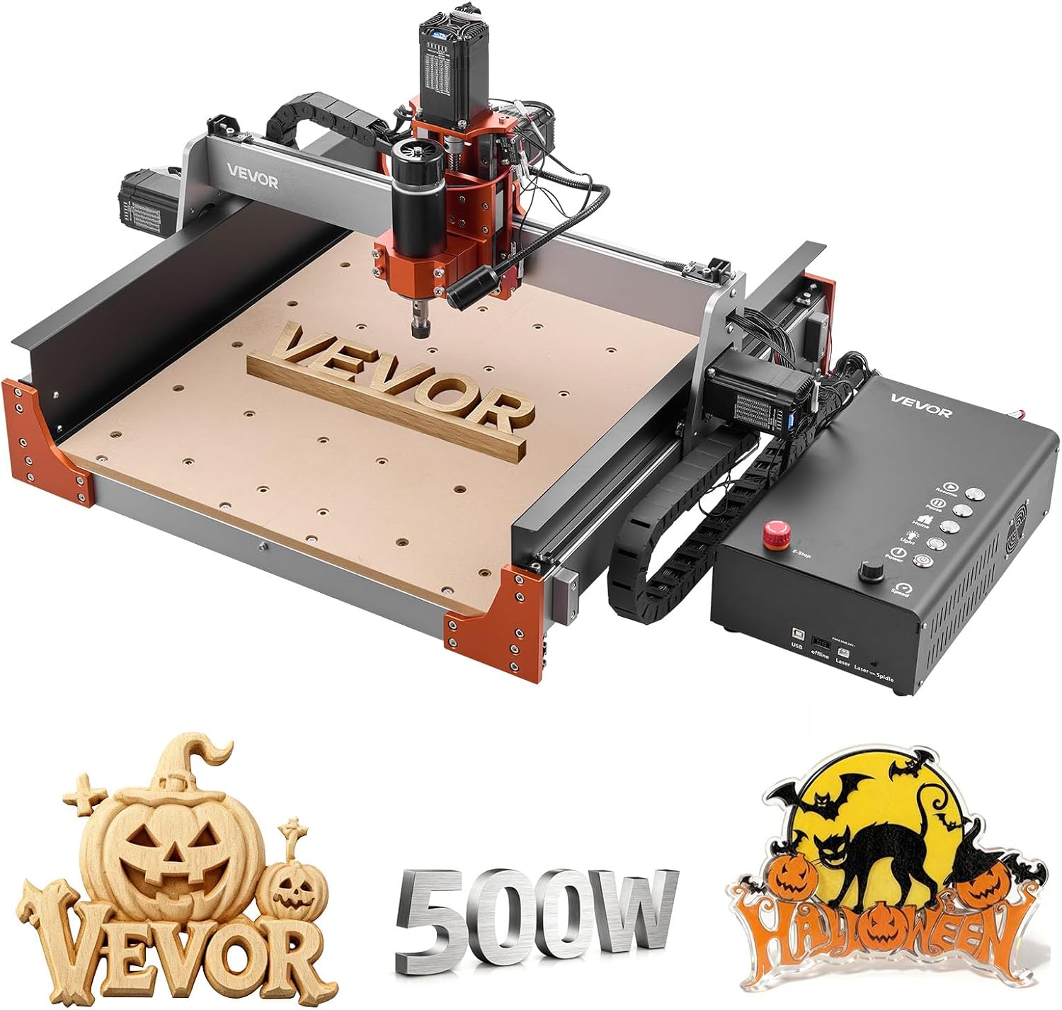 VEVOR CNC Router Machine, 500W Spindle, 3-Axis Wood Engraving Milling Machine, with Dual Linear Rails & Ball Screw, 15.75 x 15.75 x 3.74 in Working Area, Trim Router, for Wood Acrylic Carving Cutting