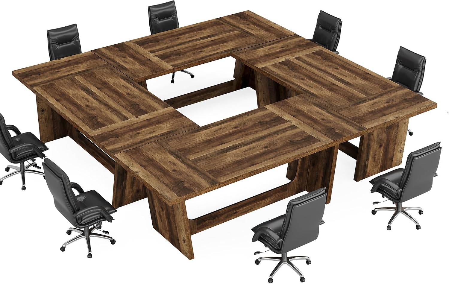 Tribesigns 14-16 People Conference Table, 12 FT Large Rectangular Meeting Seminar Table, Modern Solid Executive Office Business Furniture Boardroom Desk for Office (Set of 4, Dark Brown)