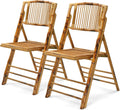 VINGLI Bamboo Folding Chair, Foldable Dining Wood Chairs Comfortable Seat for Outdoor & Indoor, Patio, Porch, Wedding, Party, Event,Brown (2 Pack)
