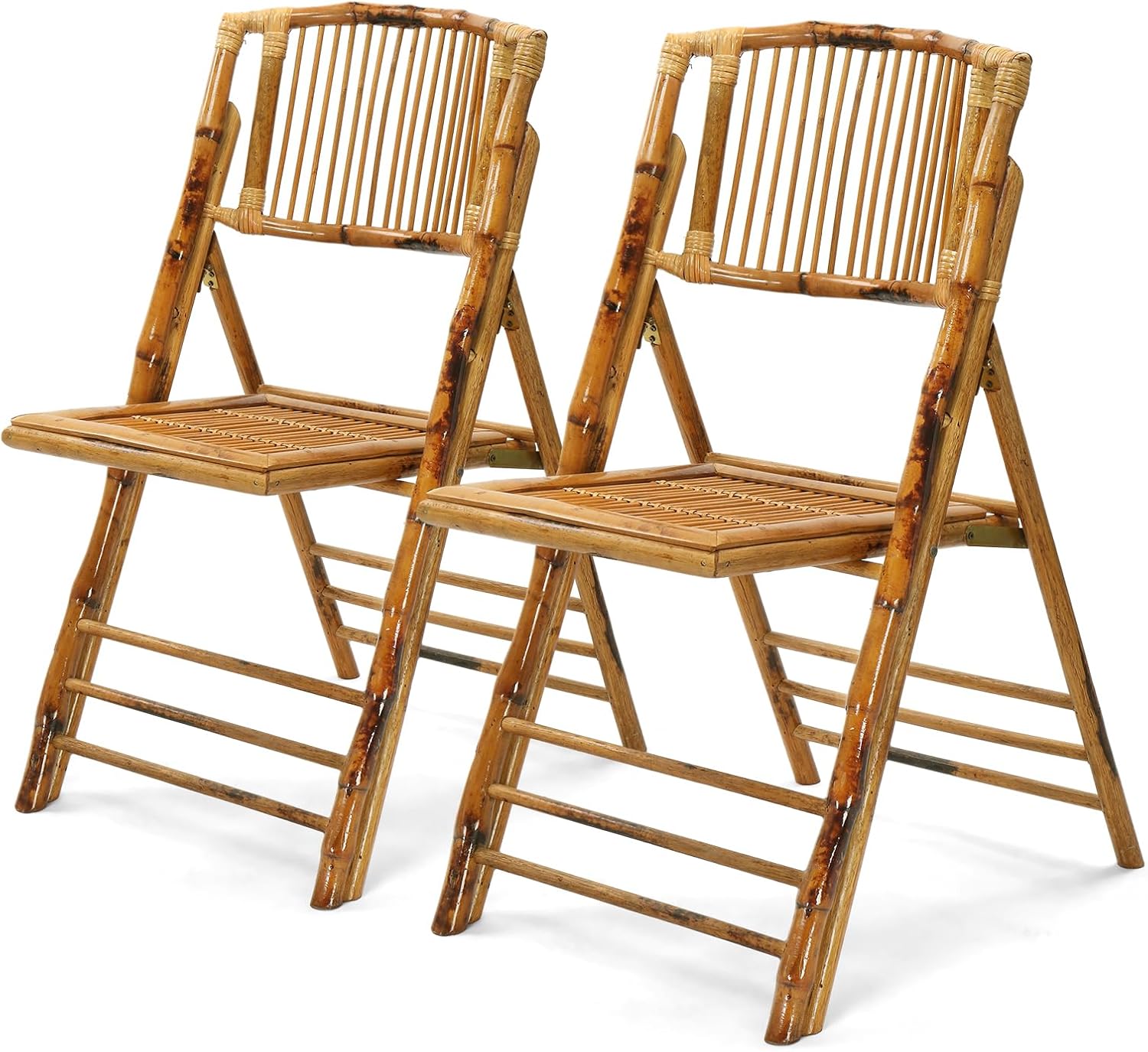 VINGLI Bamboo Folding Chair, Foldable Dining Wood Chairs Comfortable Seat for Outdoor & Indoor, Patio, Porch, Wedding, Party, Event,Brown (2 Pack)
