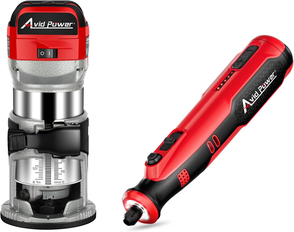 AVID POWER 6.5 Amp 1.25 HP Compact Router Tools Kit Bundle with 8V Cordless Rotary Tool