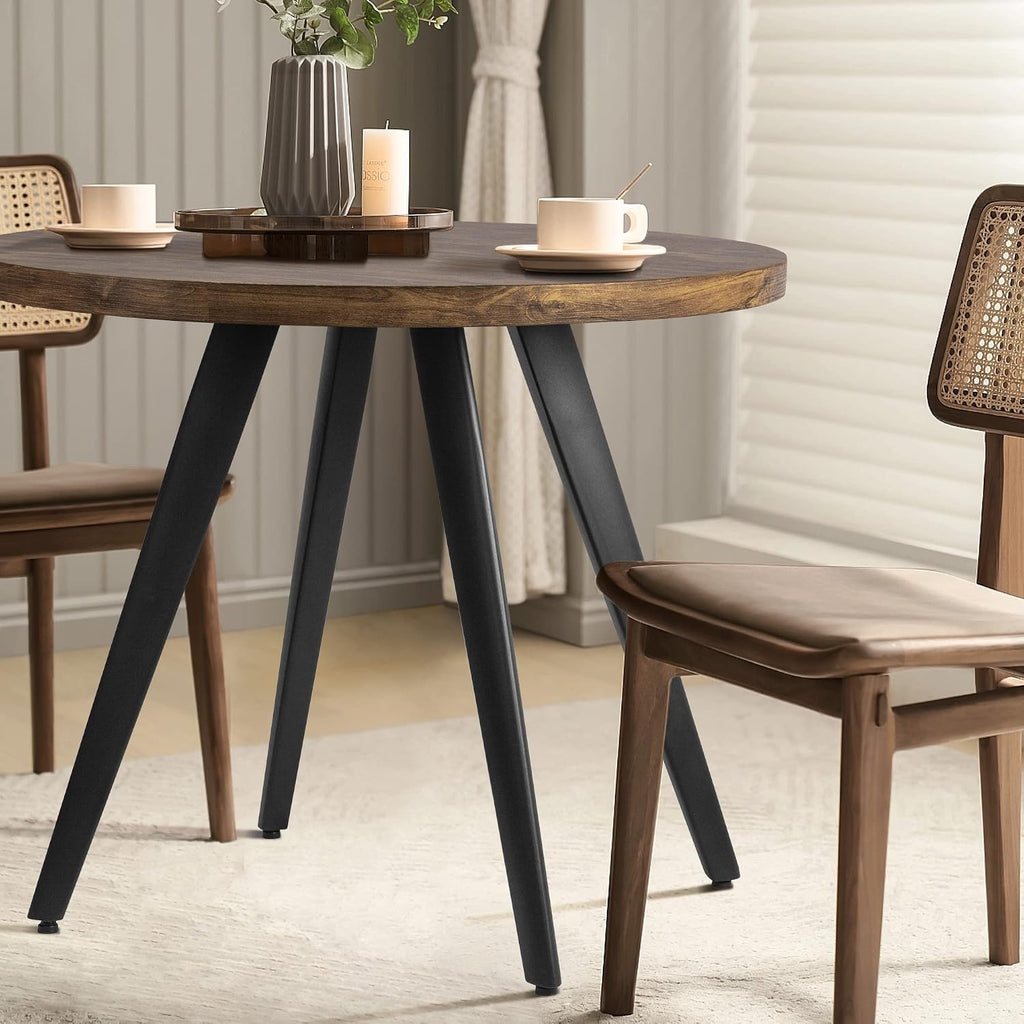 Round Dining Table, Small Dining Table for 2, 31.5' Round Table, Mid-Century Modern Kitchen Table with 1.4' Thickness Wood Grain Tabletop for or Small Space, Dining Room, Kitchen, Rustic Brown