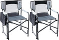 Portal Folding Director Chair with 2-Way Rotating Side Table, Heavy Duty 300 lb Camping Chair with Swivel Tray & Cup Holder, Ergonomic Mesh Back Portable Outdoor Seat for RV, Tailgating & Lawn, Grey