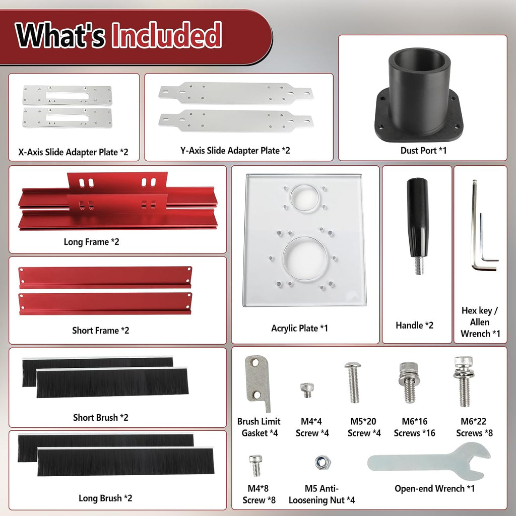 Router Sled Kit with Dust Collection for Slab Flattening Router Sled Fits 20mm Linear Rails & SBR20UU/SCS20UU Slides, Acrylic Base Plate Compatible with Bos-ch,De-W-alt,Ma-kita &Most Routers