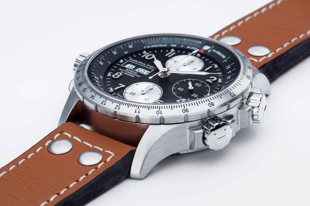 Hamilton Khaki Aviation Automatic Men's Watch, 44mm Stainless Steel Case, Swiss Made, Black Dial Analog Wrist Watch for Men, 100m Waterproof, Sapphire Crystal, Cow Leather Strap