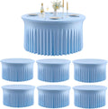Outpain 6 Pack Spandex Baby Blue Round Tablecloths for 60in Tables, 120Inch Stretchy Fitted 5FT Round Table Clothes,Wrinkle Free Table Cover with Skirt for Wedding Party Dining Banquet