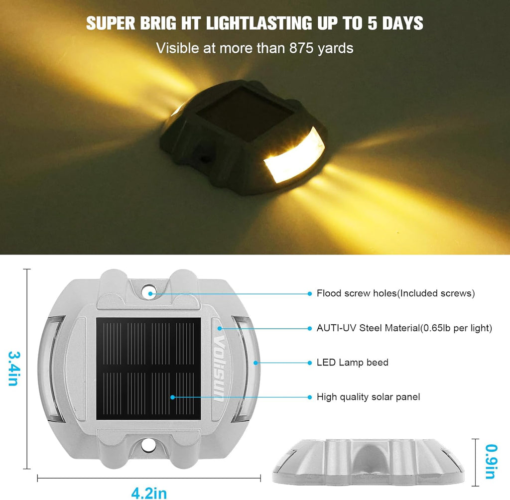 VOLISUN Solar Deck Lights Driveway Dock Lights, 20-Pack Led IP68 Waterproof Outdoor Warning Step Lights for Driveway Sidewalk Garden Pathway Yard(Warm White, Auto On/Off
