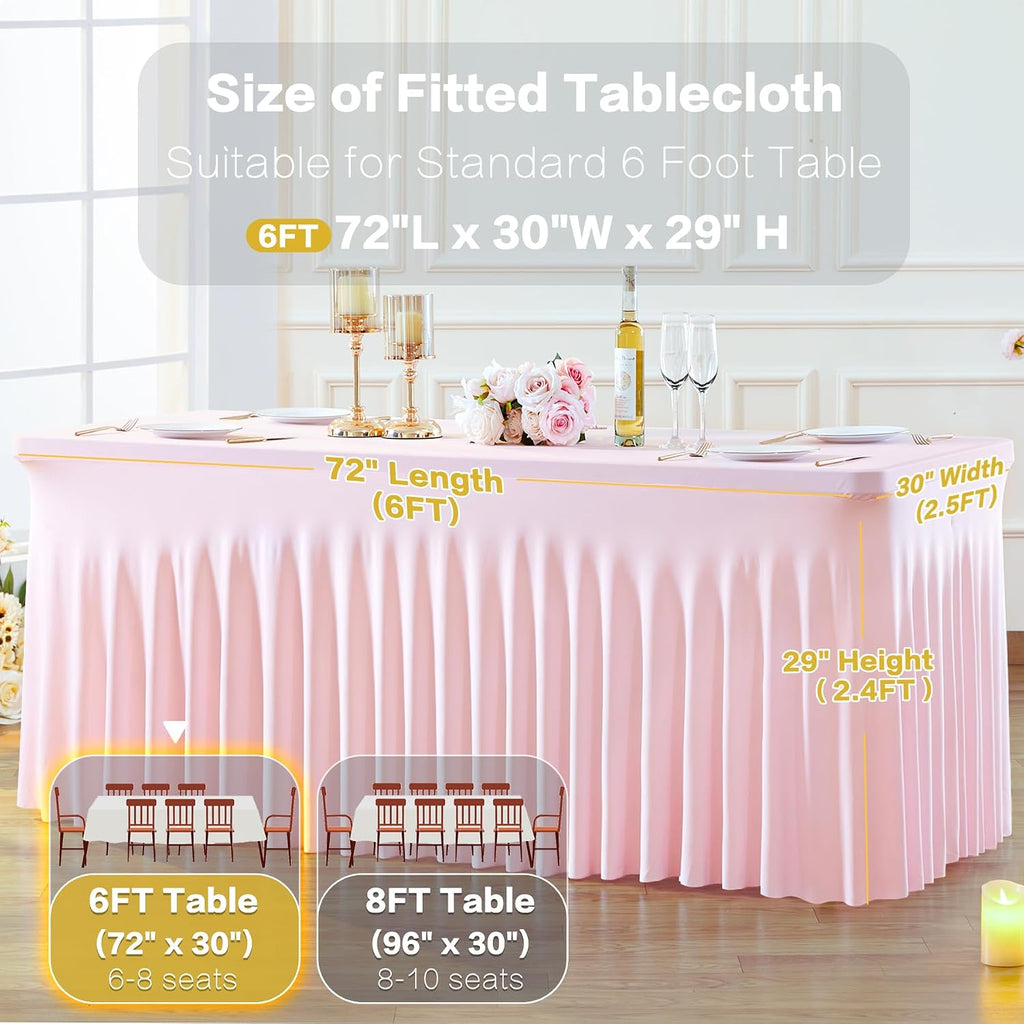 8 Pack Pink Table Cloth for 6 Foot Rectangle Tables Spandex Fitted Tablecloth 6ft Stretch Table Covers Skirt Pink Banquet Tablecloths Wrinkle Free Tablecloth for Party Wedding Birthday Event