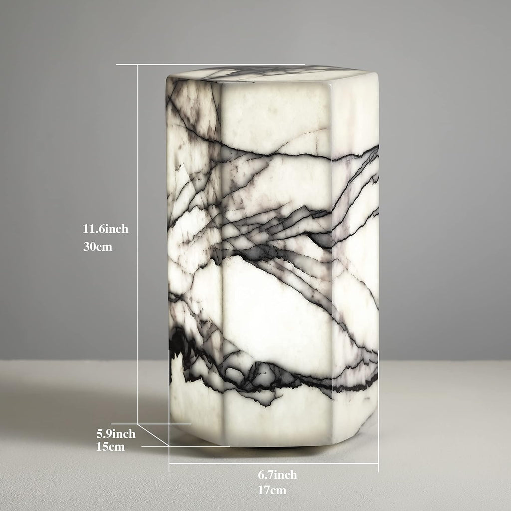 Handcrafted Real Marble Table Lamp, Stone Lamp with Tri-Color Dimmable LED, Bedside Lamp, Small Table Lamp for Home Decor, Accent Table Lamp for Bedroom Living Room, Hexagon