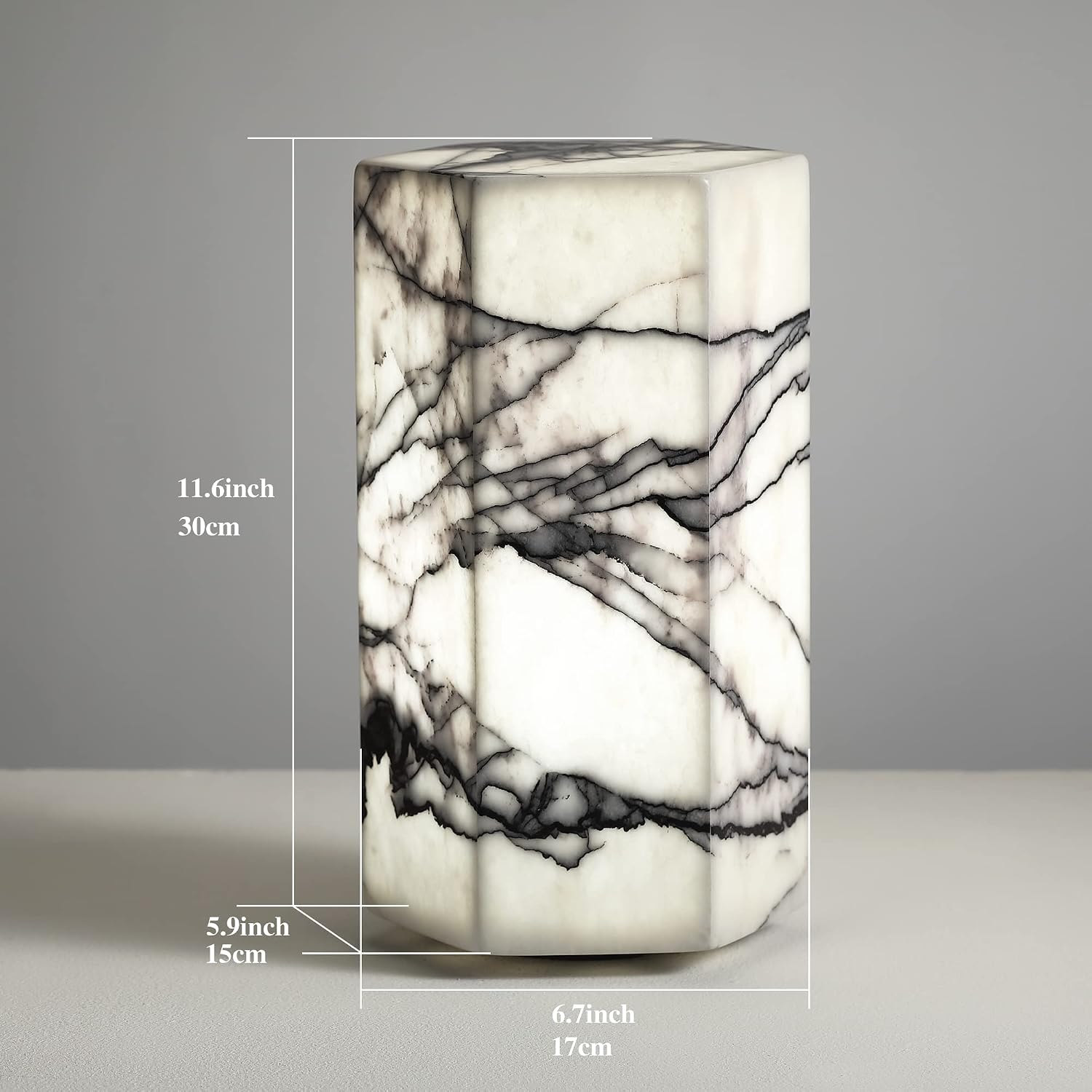 Handcrafted Real Marble Table Lamp, Stone Lamp with Tri-Color Dimmable LED, Bedside Lamp, Small Table Lamp for Home Decor, Accent Table Lamp for Bedroom Living Room, Hexagon