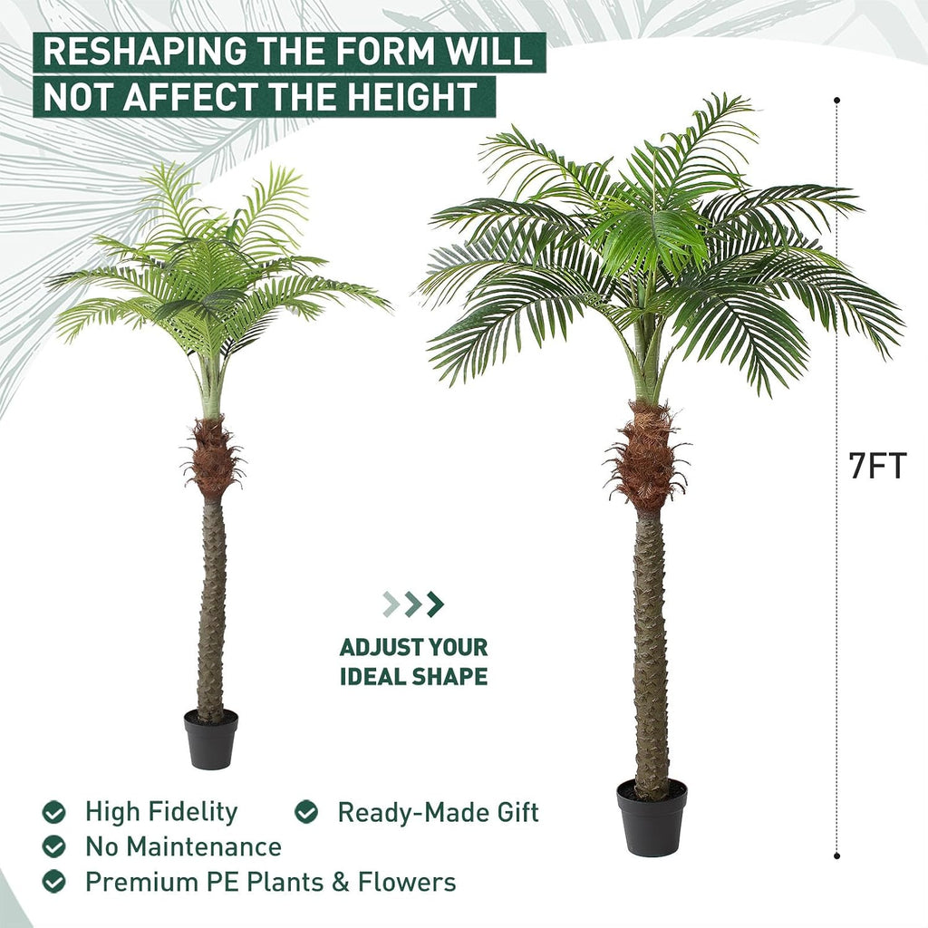 YEPDIN 2 PCS Fake Palm Tree 7 FT,Tall Artificial Palm Trees for Outdoor Indoor Decor,Faux Phoenix Palm Plants for Outside Patio Pool Coastal Home Office Living Room