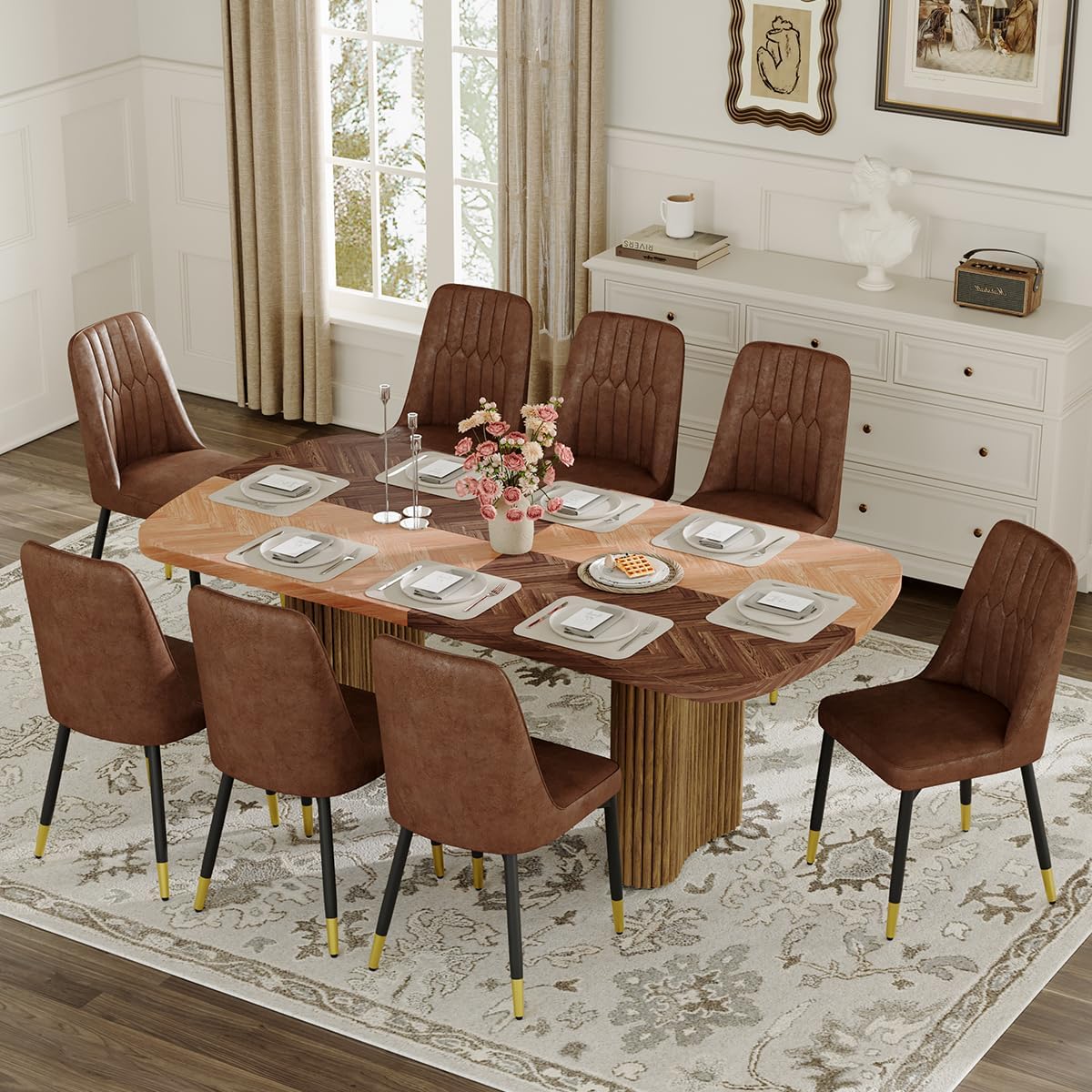Dining Table Set for 8 - Large 78.7' Rectangular Kitchen Table Set for 8 with Cushioned Chairs,Modern Mid-Century Wood Dining Room Table for 8 Ideal for Kitchen & Gatherings