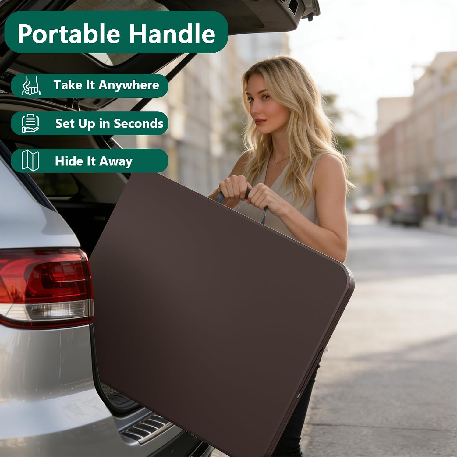 6FT Folding Table, Heavy Duty Plastic Fold-in-Half Utility Table with Handle, Portable Camping Picnic Table with Steel Legs for Indoor Outdoor Party, Dining, Brown,2 Pack