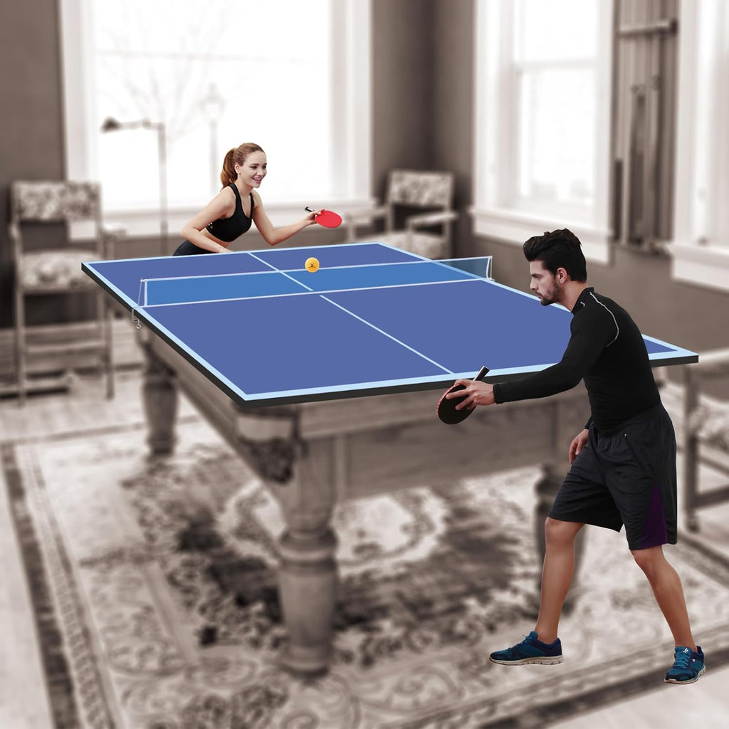 Foldable Ping Pong Table Top for Billiard Table, 6FT/7FT/8FT/9FT Table Tennis Table Topper for Pool Table, Indoor Outdoor Portable Table Tennis Conversion Top w/Net & Foam Padding
