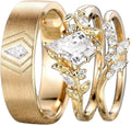 SISGEM Moissanite Couple Rings Set, 10K 14K 18K Solid Gold Moissanite Wedding Rings for Him And Her, Vintage Leaf/Branch Wedding Bands Matching Couple Rings Anniversary Jewelry Gift for Women And Men