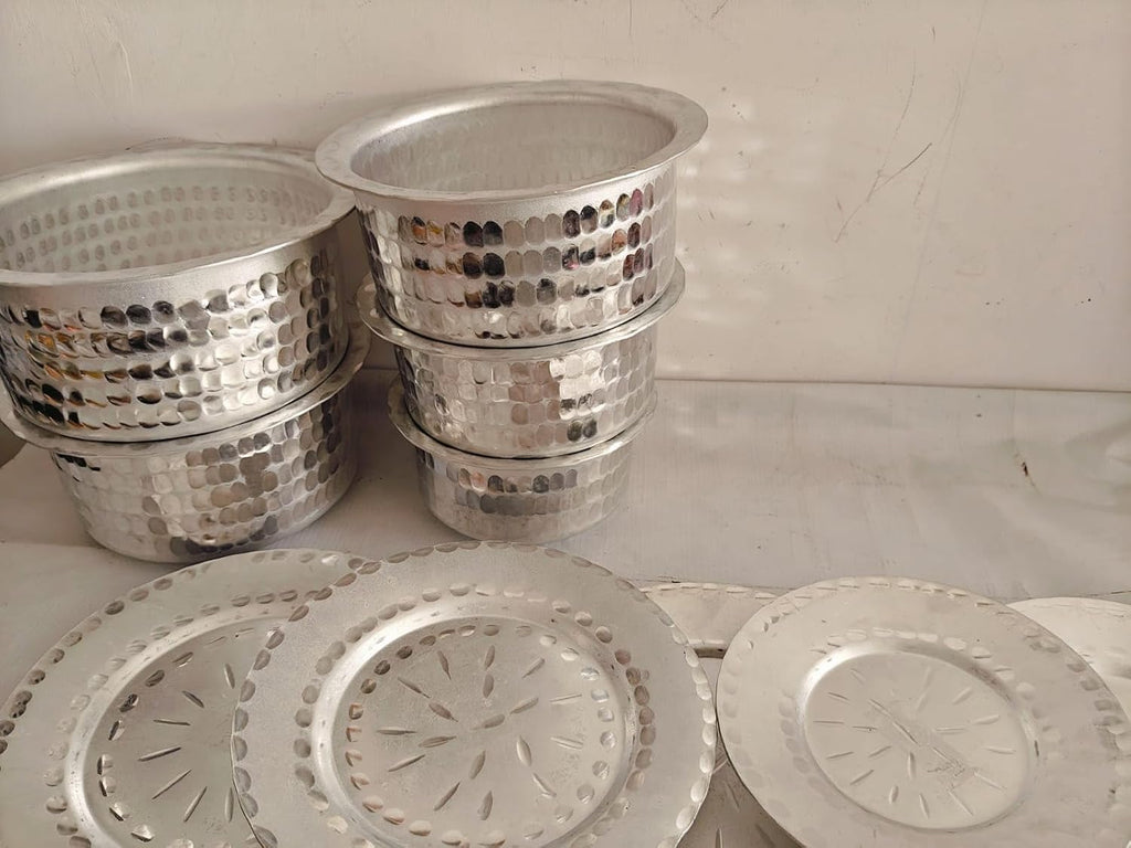 Aluminium Hammered Tope Set with Lid | Patila Set of 5 (900 ML, 1.2L, 1.5L, 1.8L & 2.3L) |Food-Grade Aluminium Kitchen Utensils for Traditional Indian Cooking | Utensils Set for Kitchen