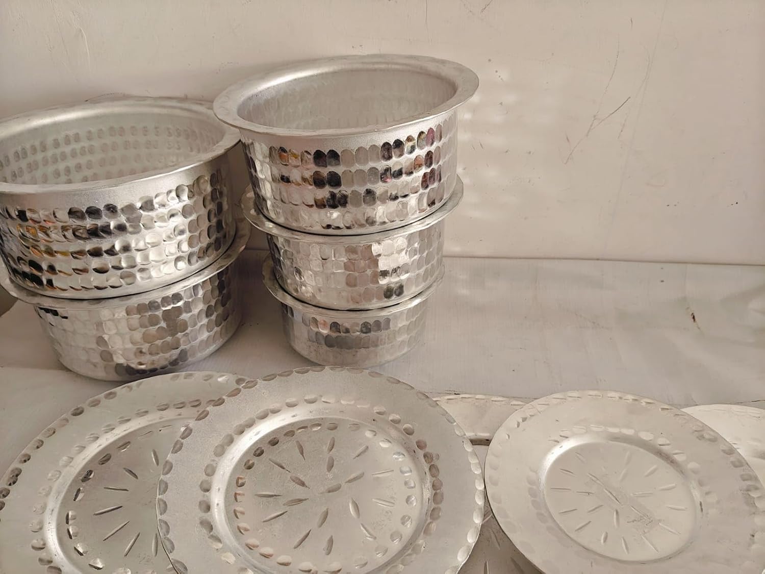 Aluminium Hammered Tope Set with Lid | Patila Set of 5 (900 ML, 1.2L, 1.5L, 1.8L & 2.3L) |Food-Grade Aluminium Kitchen Utensils for Traditional Indian Cooking | Utensils Set for Kitchen