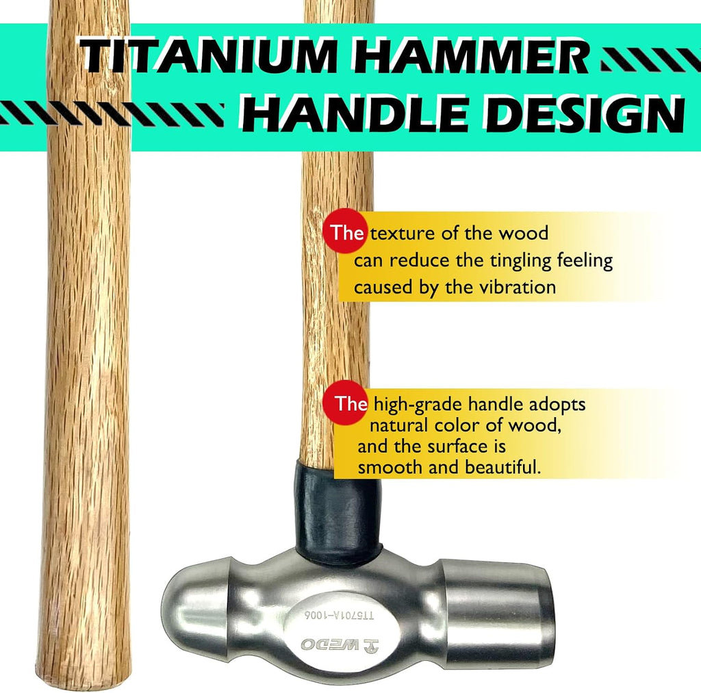 WEDO Titanium Ball Peen Hammer,12oz Ball Pein Hammer with Wooden handle,Non-magnetic,Light Weight,Corrosion Resistant,Length 325mm,Rust-proof,One-time Die-forged