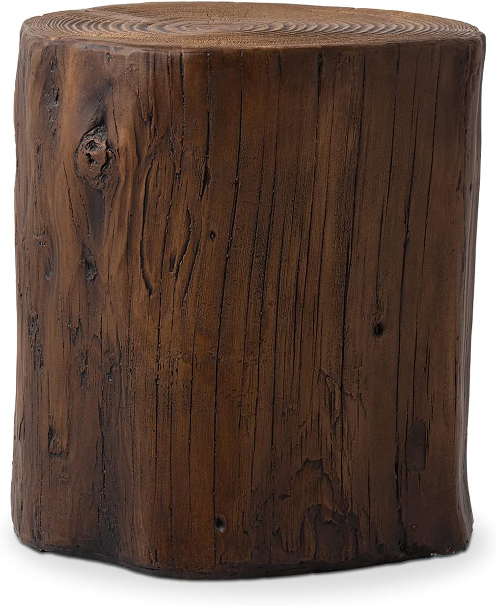 HOMPUS Concrete Outdoor Side Table Set of 2, 2 Piece Tree Stump Modern Round Coffee Table Accent Set Plant Stand Faux Wood End Table Garden Stool for Patio,Home Decor, Living Room, Dark Walnut