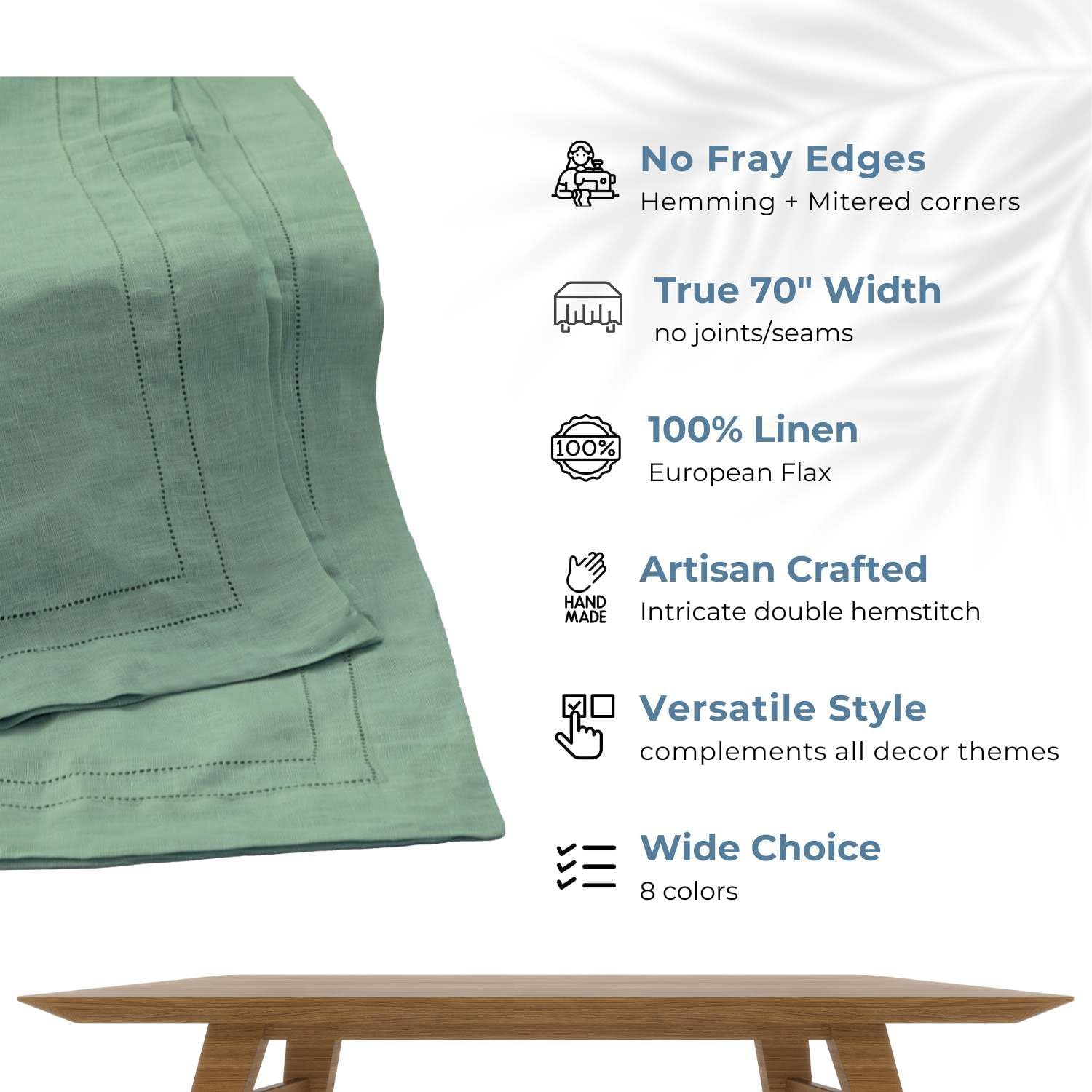 BLUE FLOWER CO Premium 100% Pure Linen Tablecloth 70'x120' Rectangle, Double Hemstitched Table Cover for Dinner, Parties, Eco-Friendly, Fall & Winter Table Décor - Sage Green