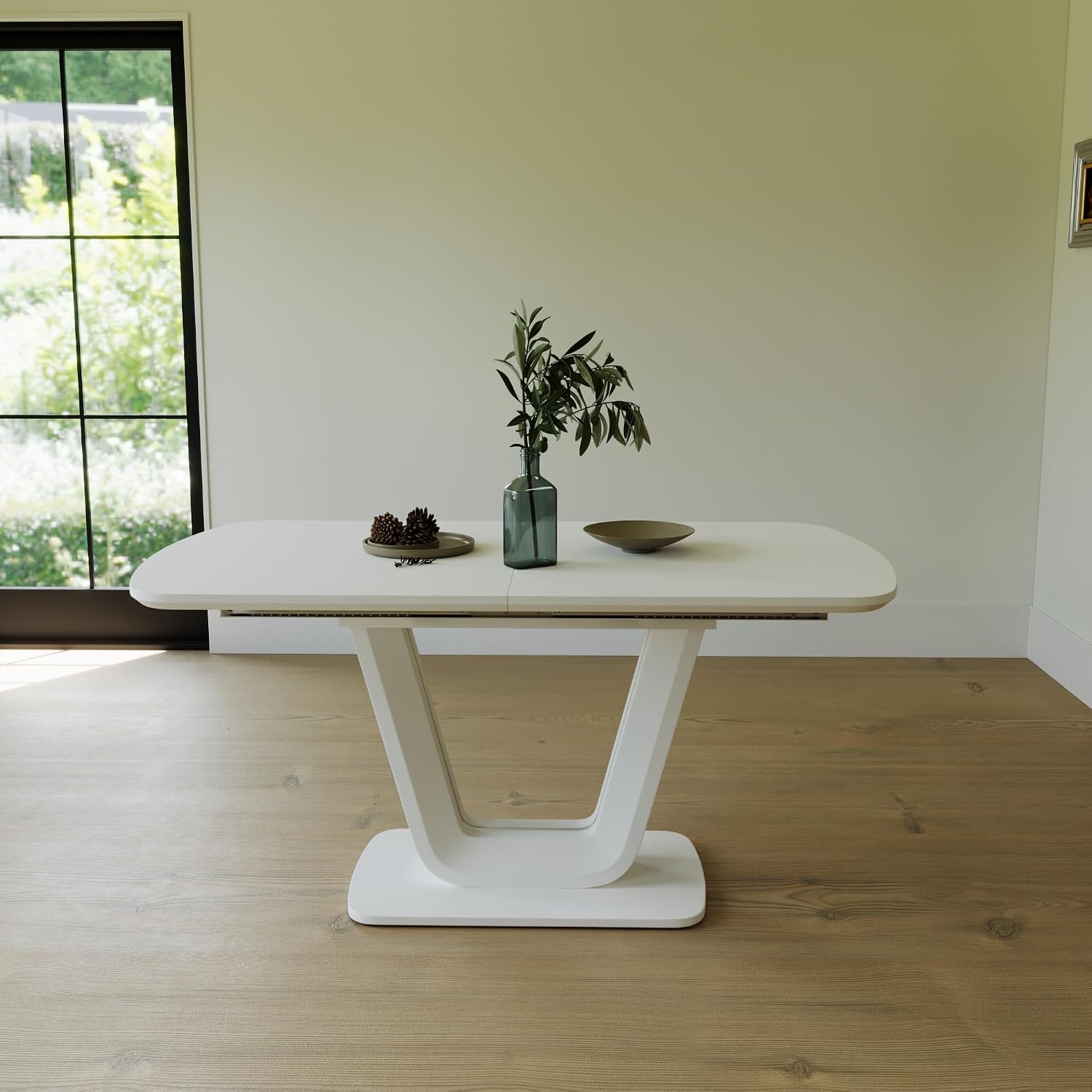 78.47'' Extendable Dining Table, Rectangular Expandable Wood Kitchen Dinner Table, Modern Mid-Century Style, Sturdy U-Shaped Base, Antique Grey White
