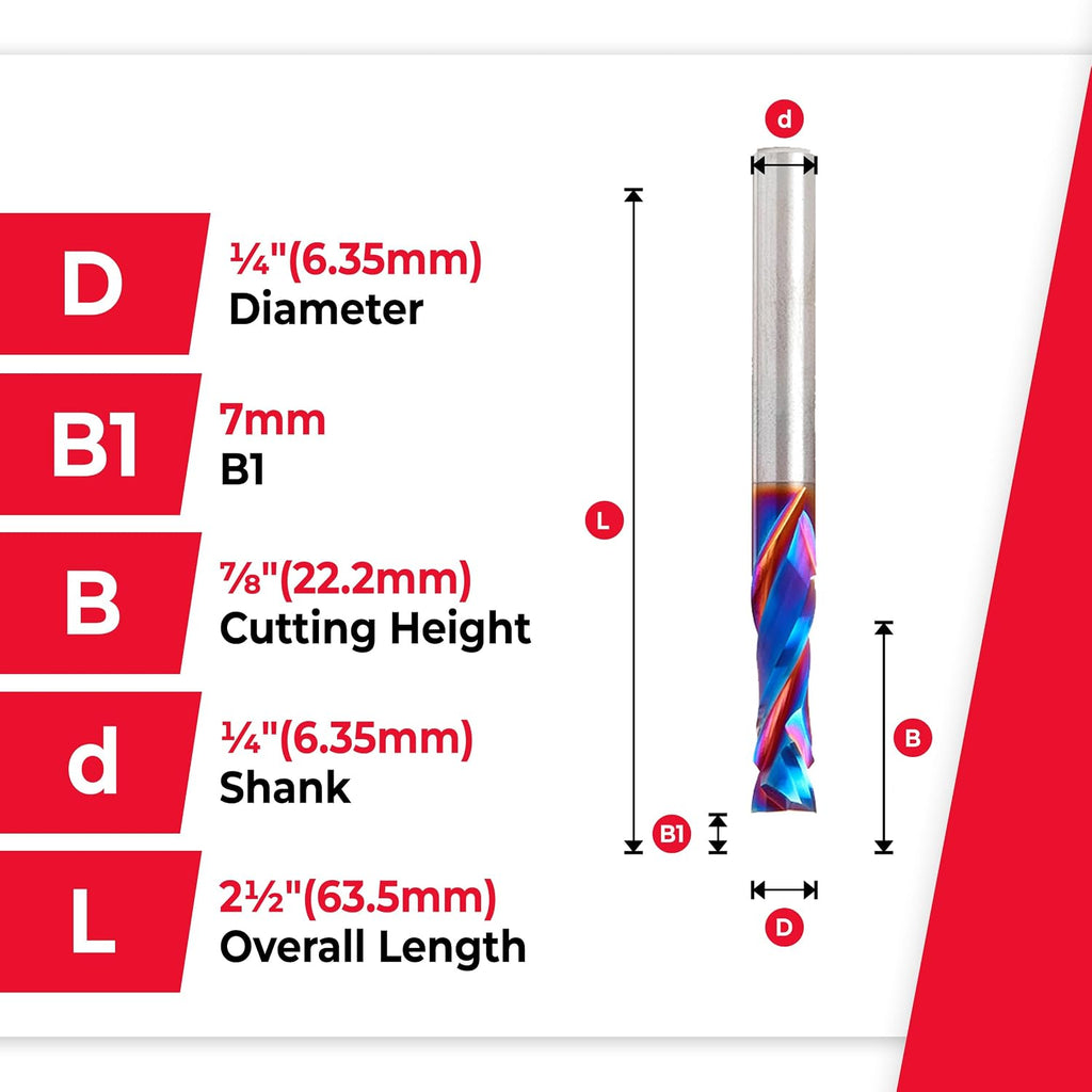 Amana Tool Spektra Extreme Tool Life Solid Carbide CNC Compression Spiral Router Bit, 46170-K-2 2 Pack, 1/4 D x 7/8 CH x 1/4 Shk x 2-1/2 Inch L 2 Fl