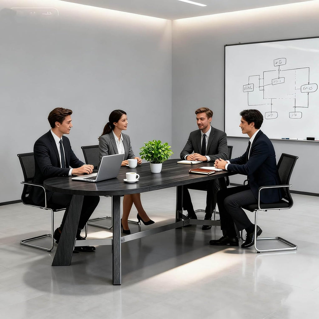 6FT Oval Conference Table, Rustic Black 70.86' W Meeting Table Fit 6-8 People, Modern Seminar Table Boardroom Desk for Office Meeting Conference Room
